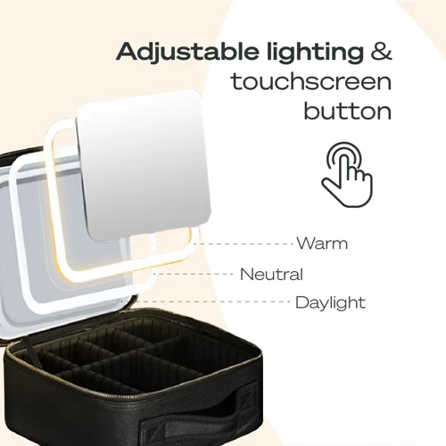 Necessaire com Espelho LED Integrado – Organização e Beleza na Palma da Mão