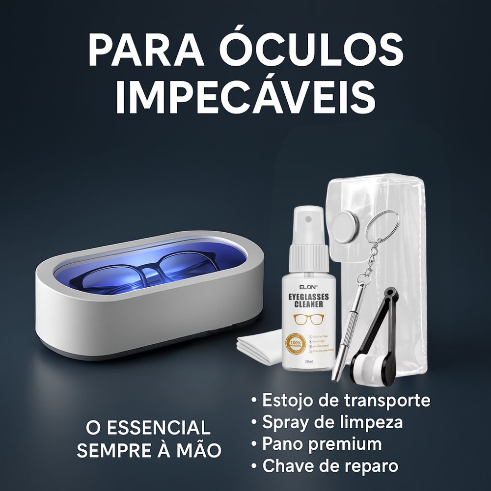 Caixa de Limpeza Ultrassónica para Óculos – Limpeza Profunda e Sem Esforço