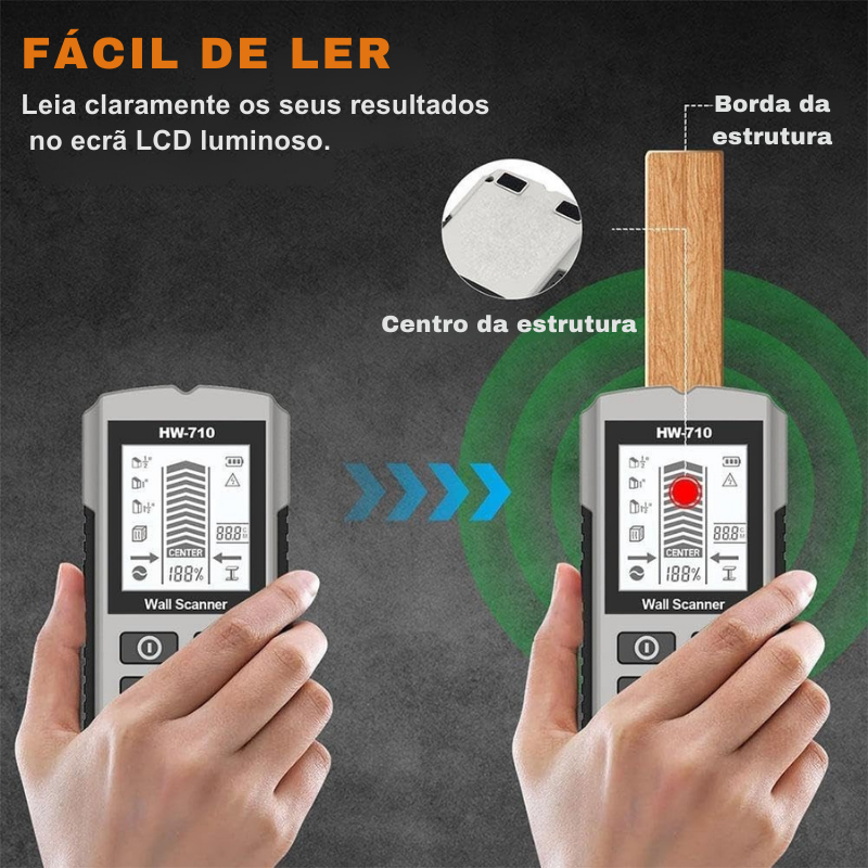 Detetor Portátil Multifuncional de Metais e Paredes