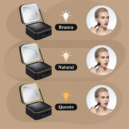 Necessaire com Espelho LED Integrado – Organização e Beleza na Palma da Mão