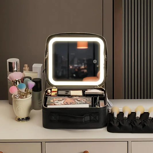 Necessaire com Espelho LED Integrado – Organização e Beleza na Palma da Mão