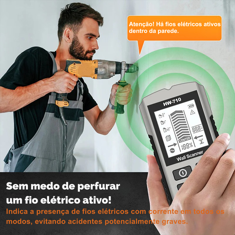 Detetor Portátil Multifuncional de Metais e Paredes